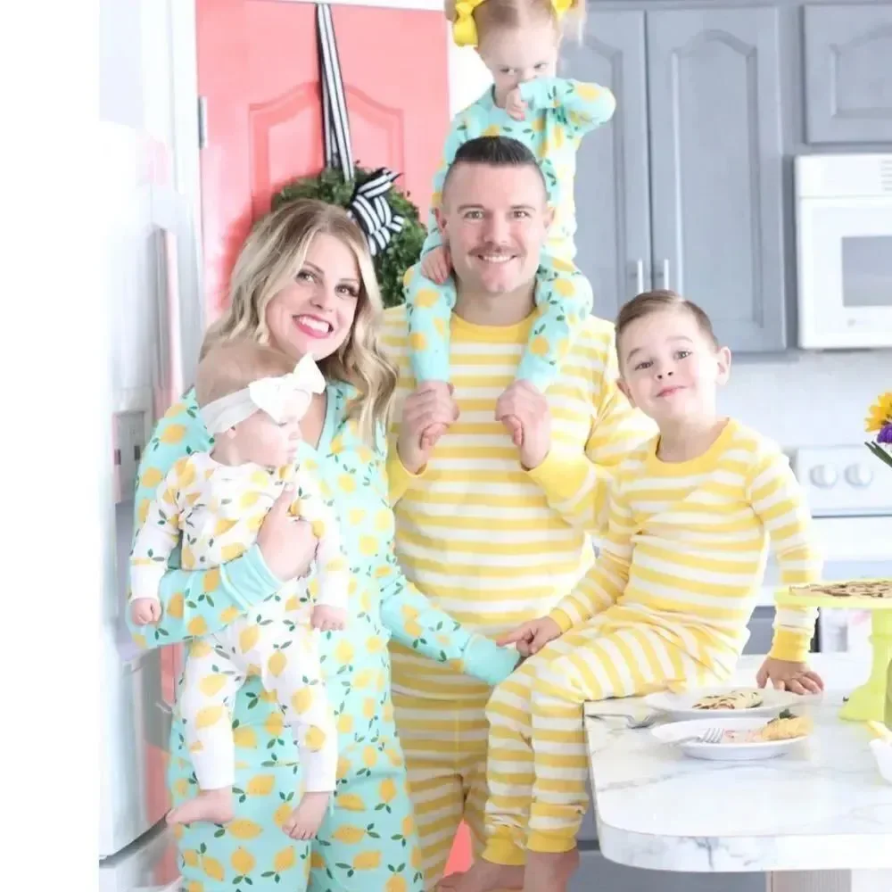 HA M Mint Green Yellow 💯Organic Cotton Long Sleeve Pajama Top Lemon Print
